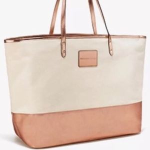 Victorias Secret Beige Canvas Rose Gold Tote